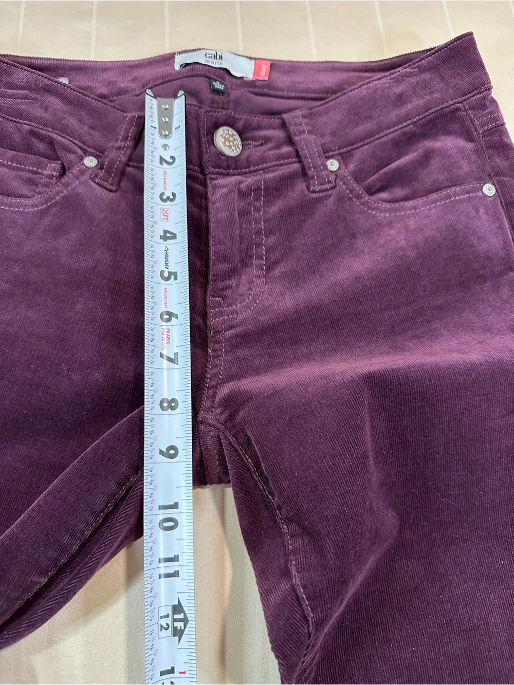cabi Skinny Corduroy Pants Vino Burgundy Plum Size 4 Dark Academia Style 3197